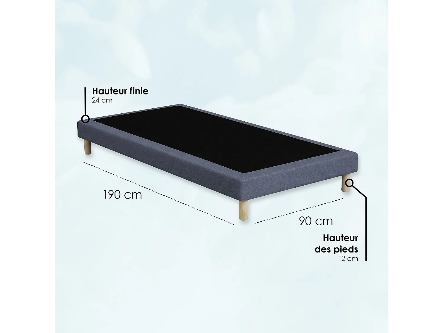 Sommier tapissier à lattes fixes, couchage ferme, soutien optimal - 90 x 190 cm, Sommier - Bleu