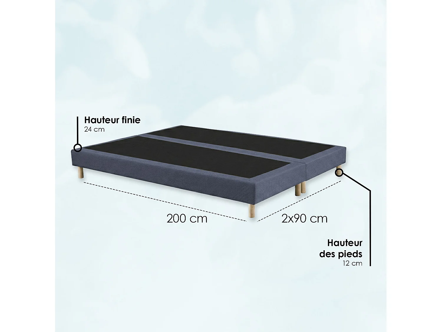 Sommier tapissier à lattes fixes, couchage ferme, soutien optimal - 180 x 200 cm, Sommier - Bleu