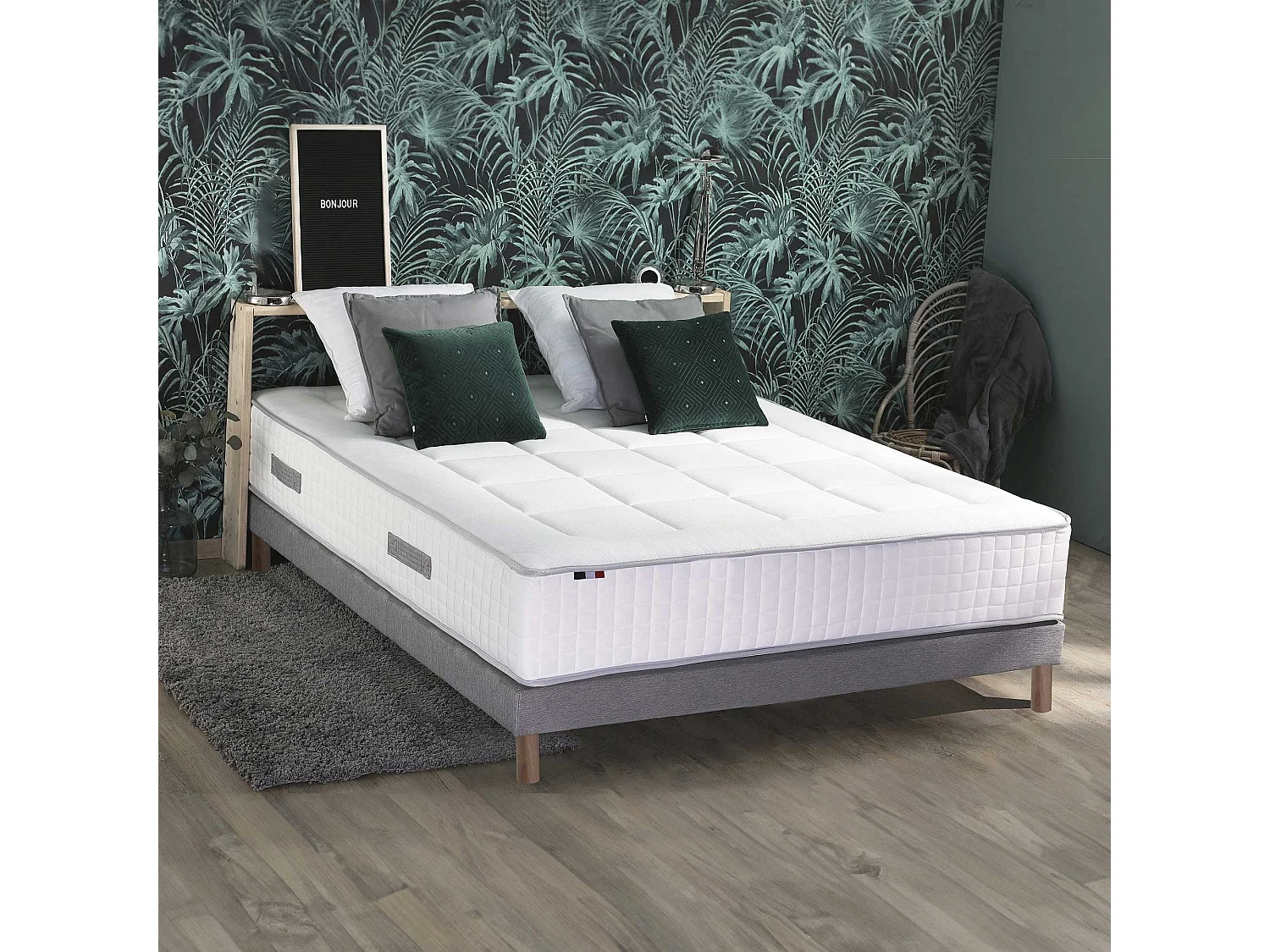 Ensemble matelas ressorts 7 zones PALACIO + sommier en kit gris lattes flexibles 140 x 200 cm