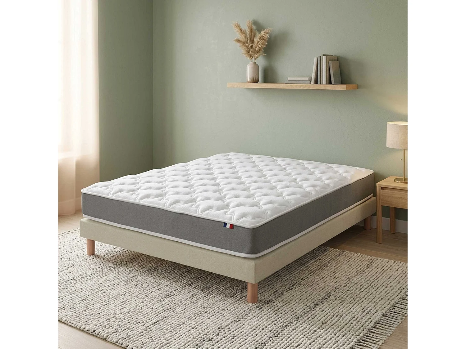 Ensemble matelas mousse haute résilience H16 sommier en kit 140x200cm beige