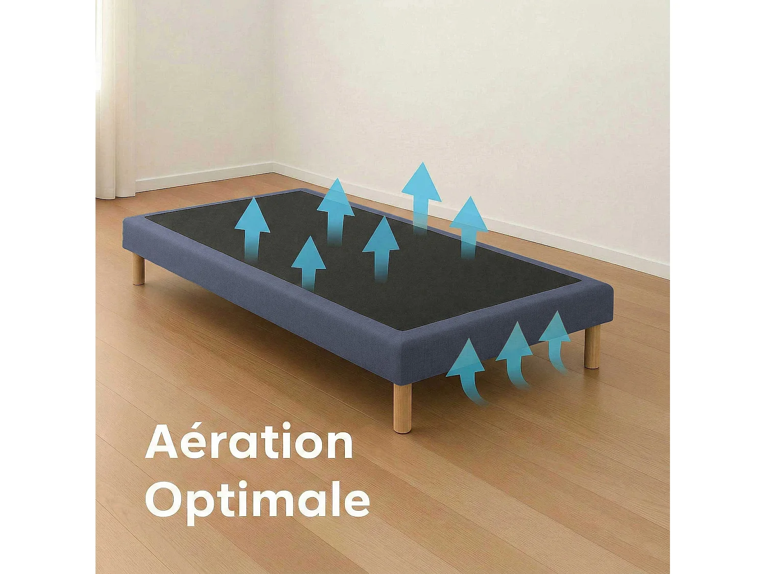 Sommier tapissier à lattes fixes, couchage ferme, soutien optimal - 80 x 200 cm, Sommier - Bleu