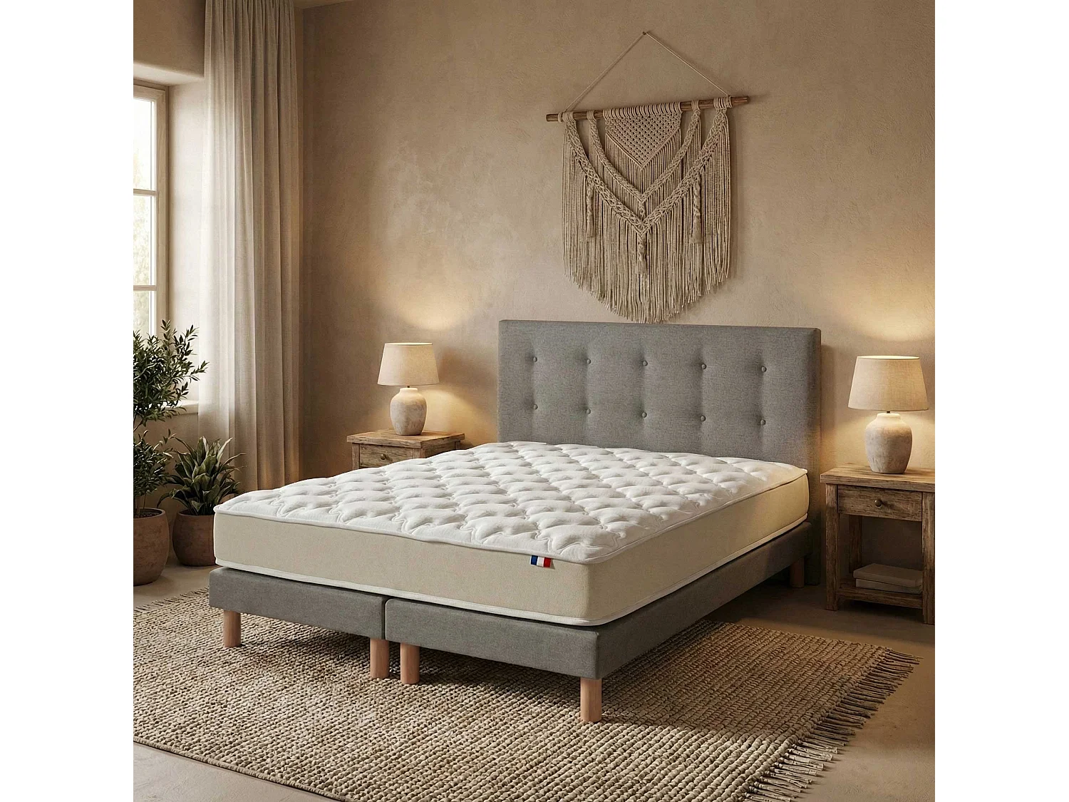 Ensemble 180x200 + tête de lit Matelas polylatex 80 kg/m³ sommier gris