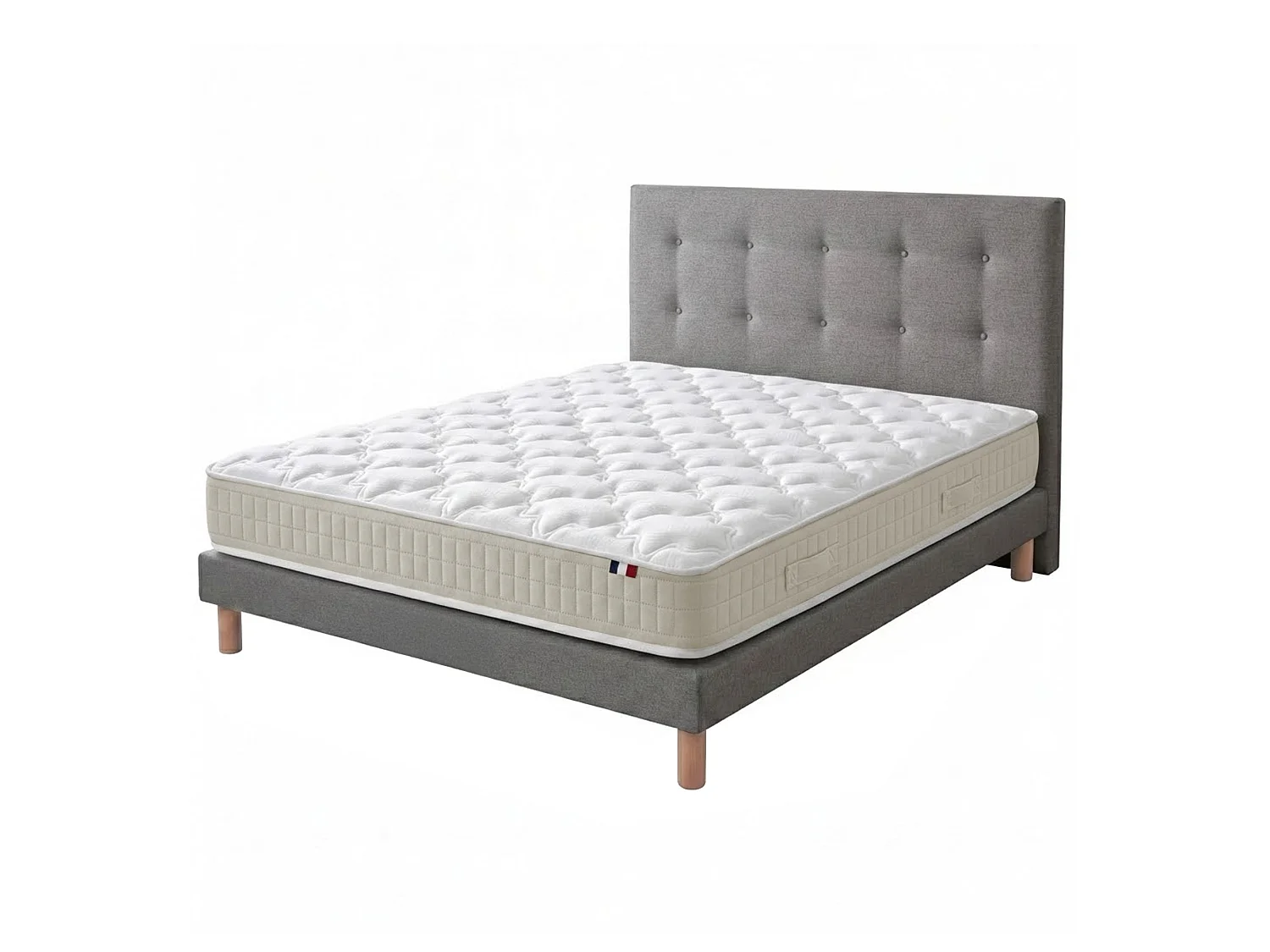 Ensemble matelas 140 x 190 - 100% latex 3 zones PURE avec sommier + Tête de lit gris