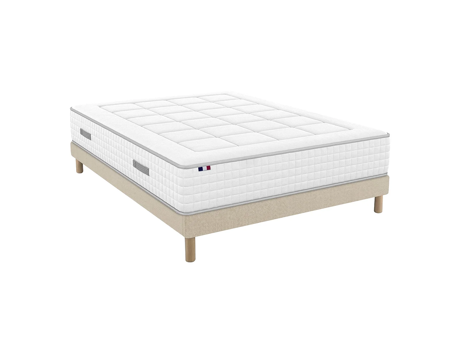 Matelas ressorts, accueil mémoire de forme, H 28 cm, sommier en kit - 180x200 cm - beige