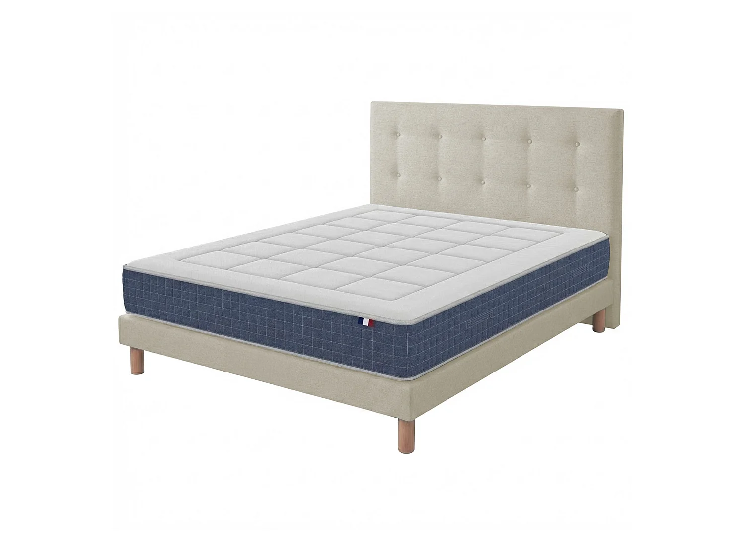 Ensemble matelas ressort, H28 cm, accueil memoire de forme, sommier et tete de lit beige 160 x 200 cm