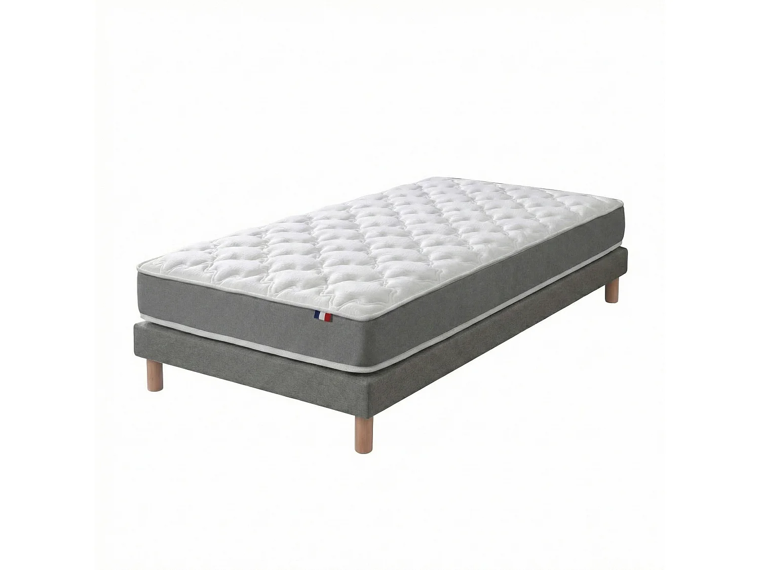 Ensemble matelas mousse haute résilience, H16 cm, sommier en kit - 90x190cm - gris