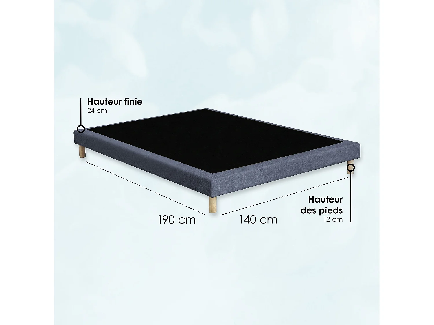 Sommier tapissier à lattes fixes, couchage ferme, soutien optimal - 140 x 190 cm, Sommier - Bleu