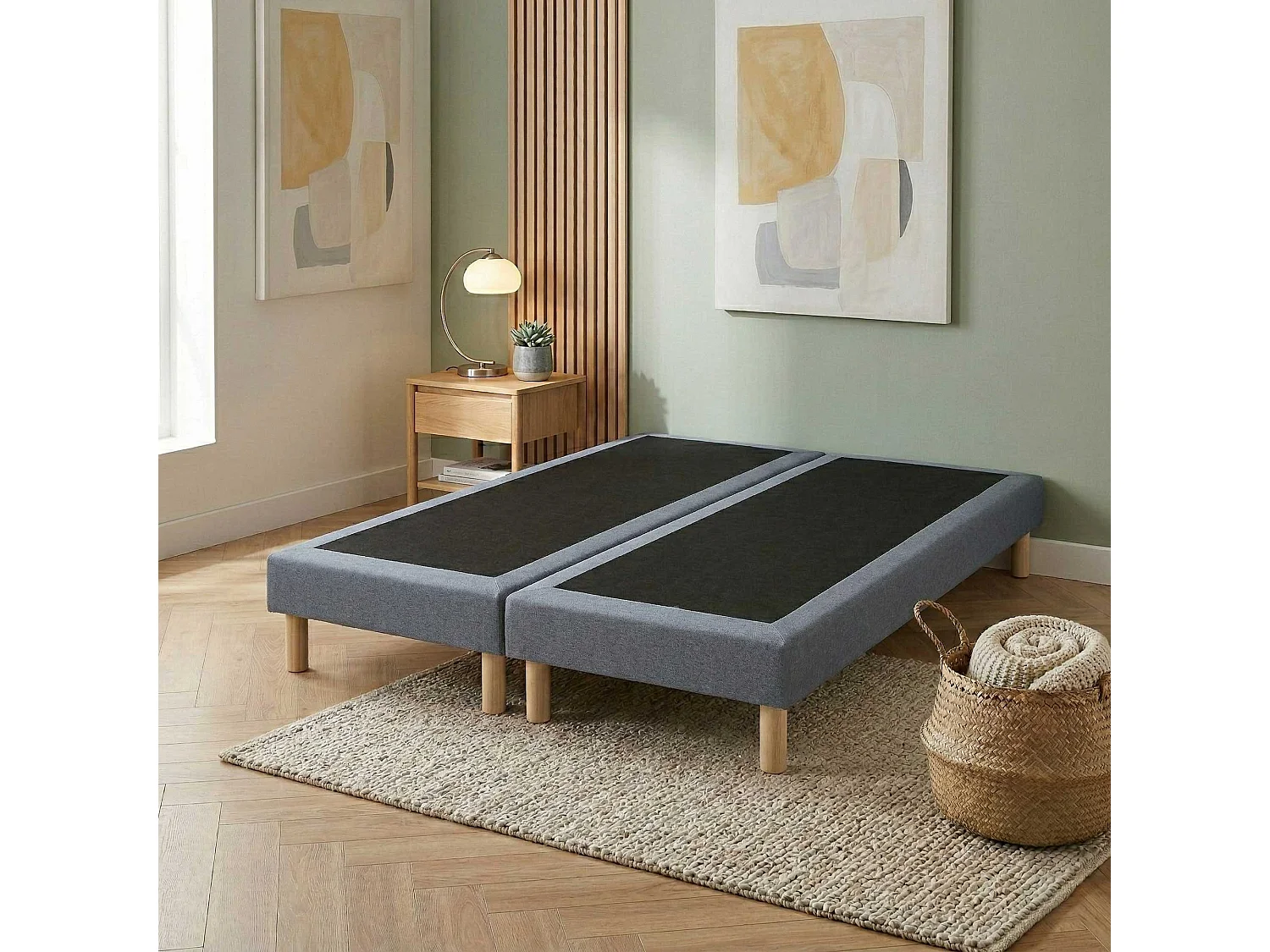 Sommier tapissier à lattes fixes, couchage ferme, soutien optimal - 160 x 200 cm, Sommier - Bleu