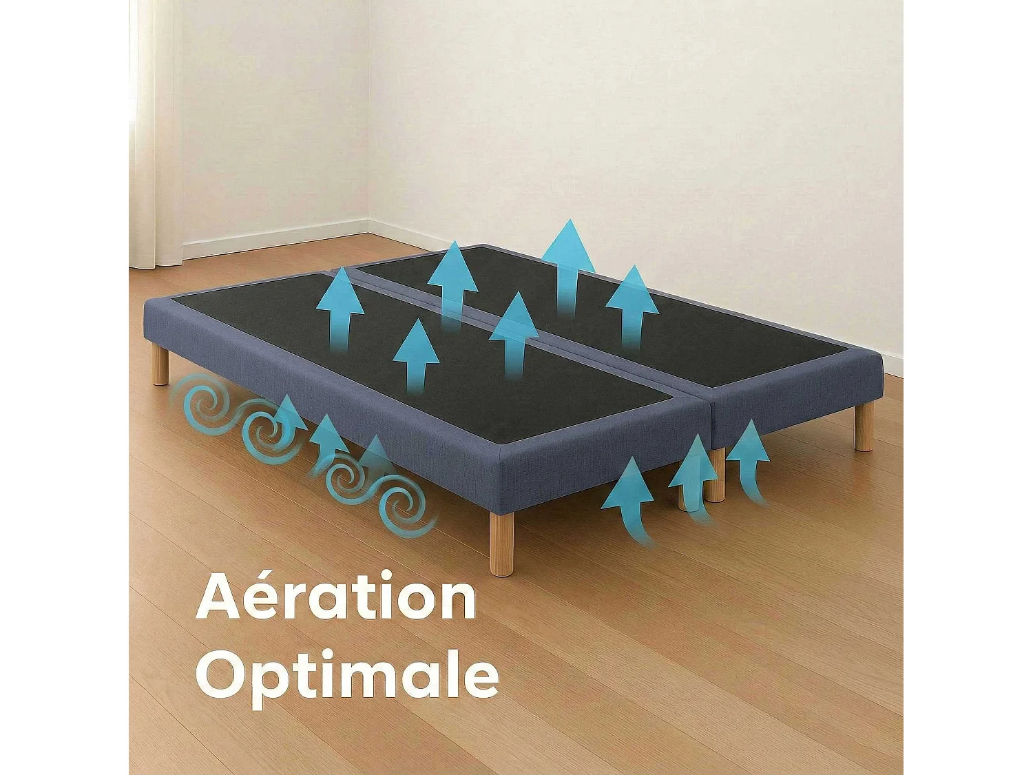 Sommier tapissier à lattes fixes, couchage ferme, soutien optimal - 160 x 200 cm, Sommier - Bleu