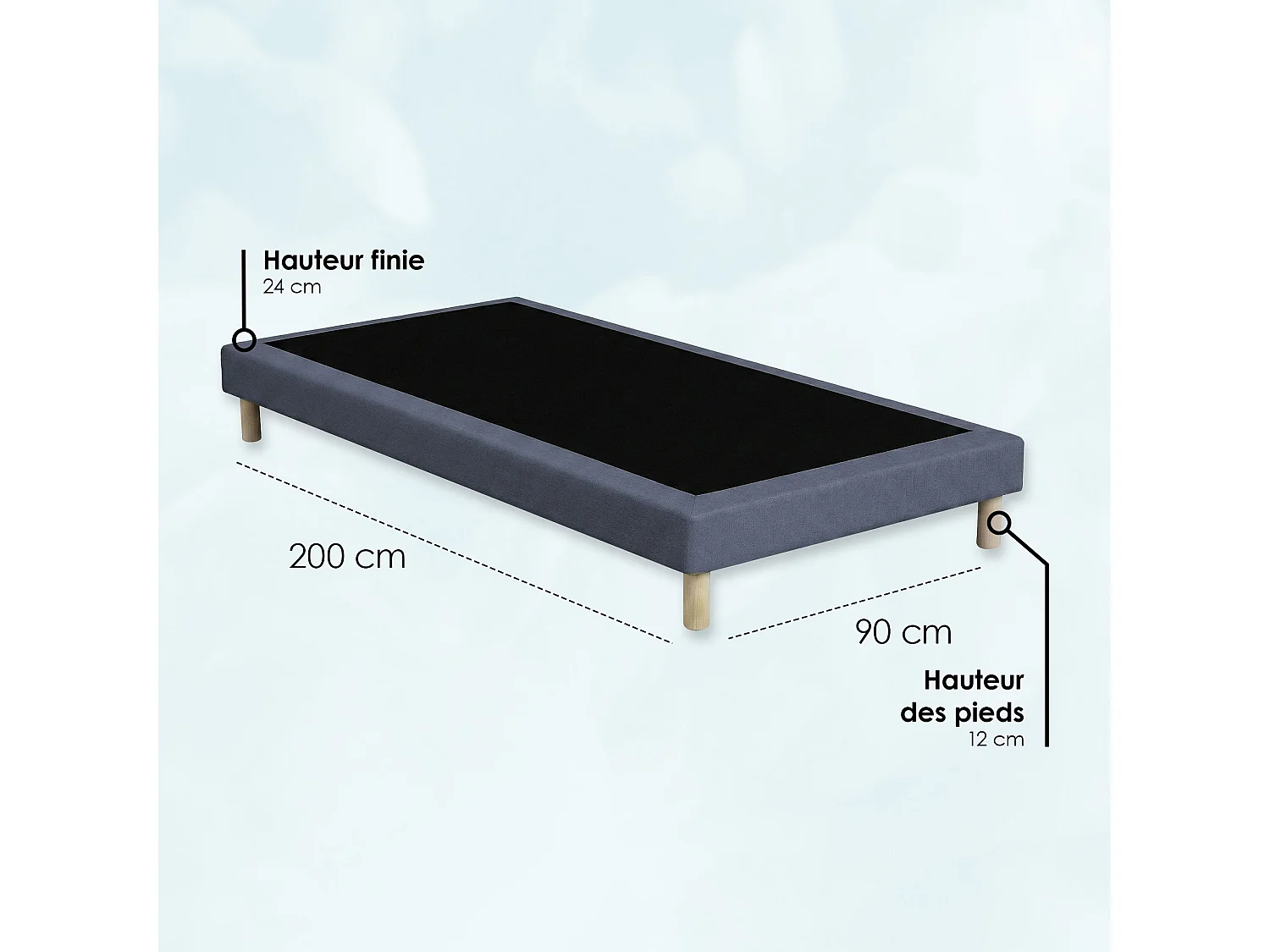 Sommier tapissier à lattes fixes, couchage ferme, soutien optimal - 90 x 200 cm, Sommier - Bleu