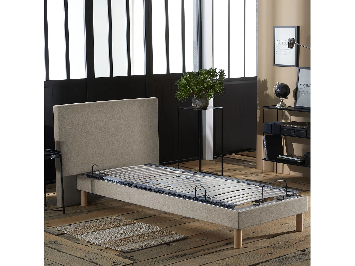 Lit électrique de relaxation multi lattes lisse Beige - 80 x 200 cm