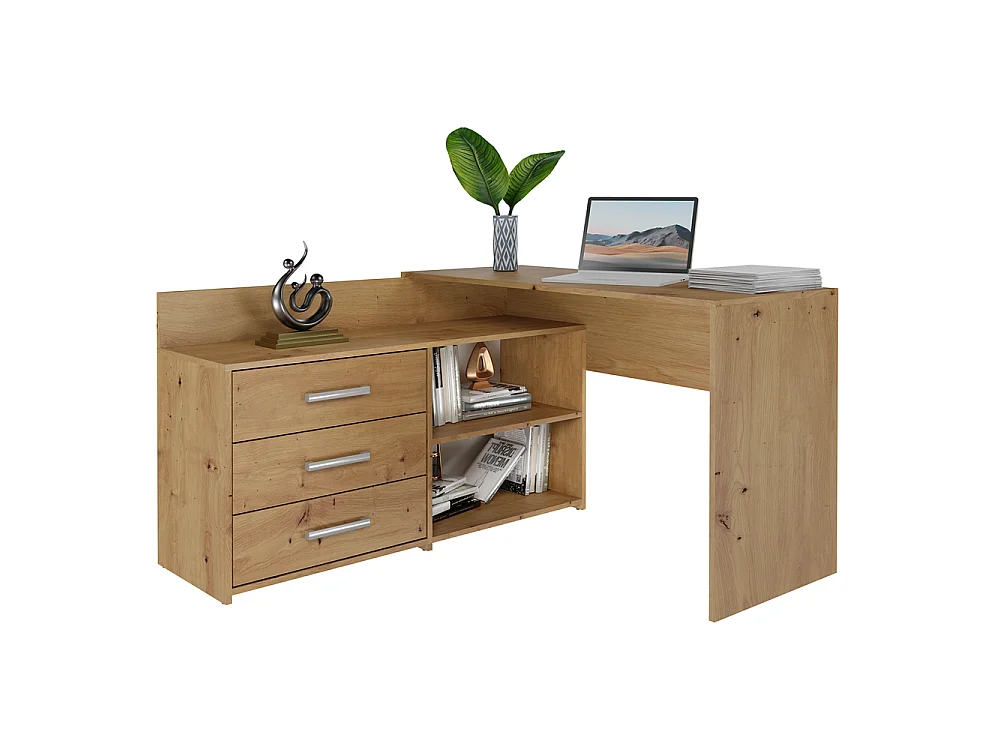 Hoekbureau eiken met ladekast - 120x50x76cm