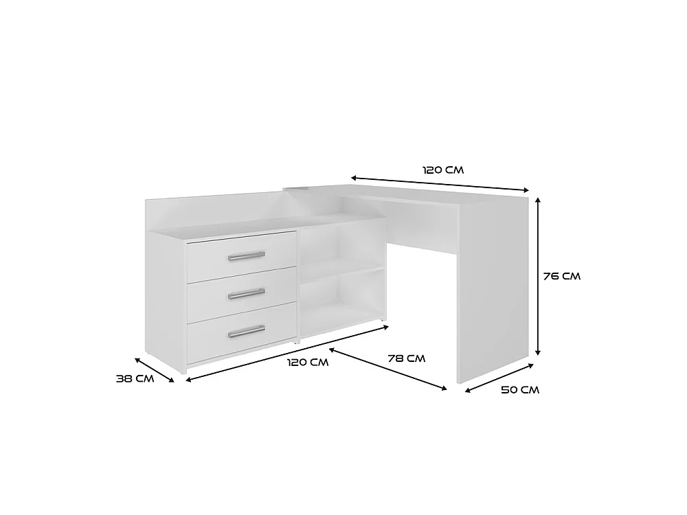 Hoekbureau met lades Creme - 120x50x76cm