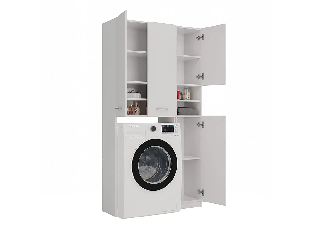 Armoire de Machine à Laver Blanche avec Porte Extra Longue - 96 x 30 x 180 cm