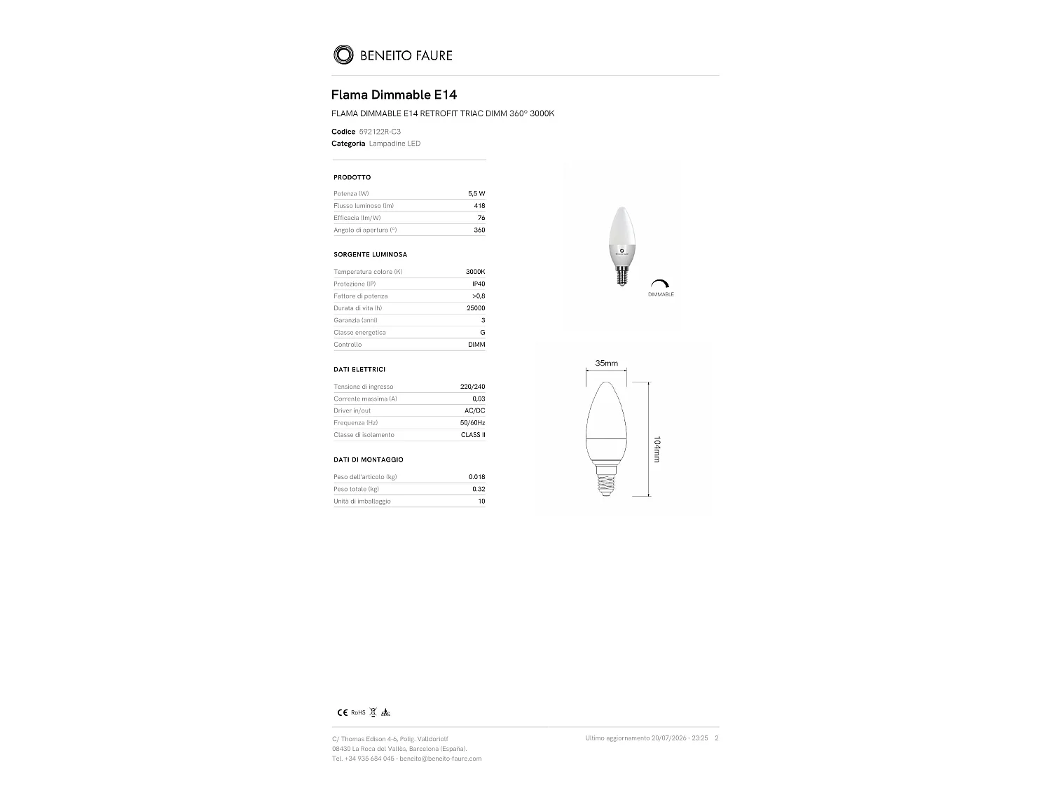 Flama Dimmbare LED-Lampe E14 5,5 W (3000 K, 418 lm, 360° dimmbar, TRIAC) - Beneito & Faure für Innenbeleuchtung
