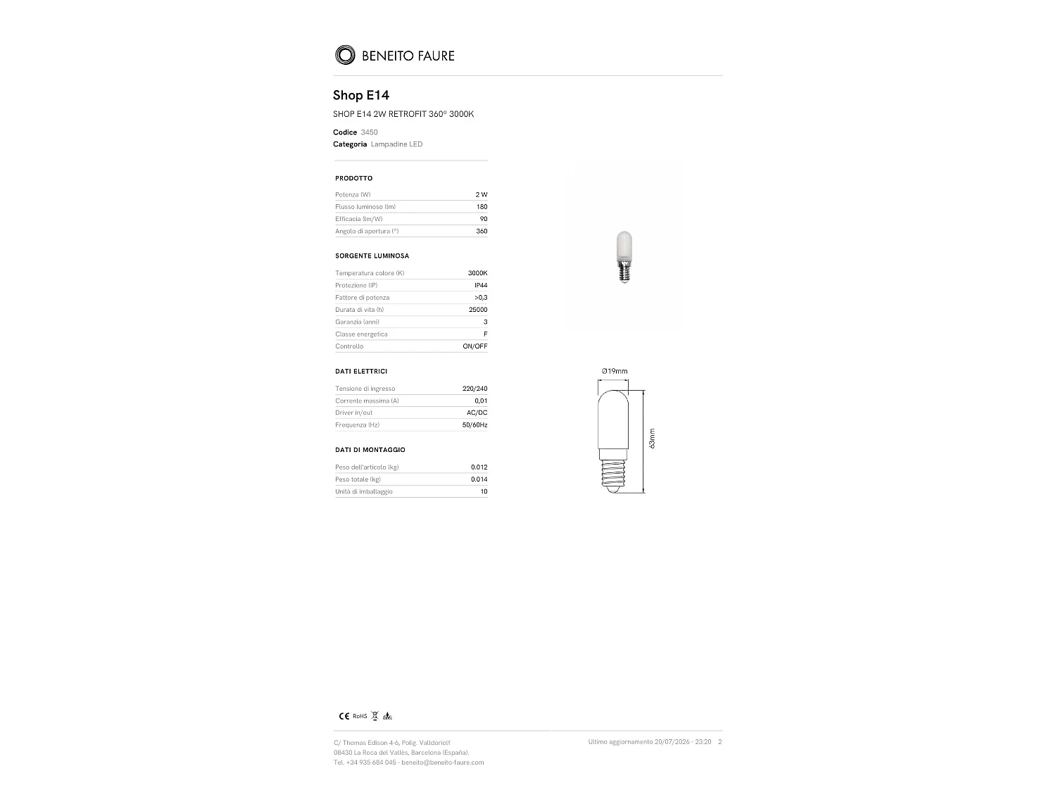 LED-Lampe E14 2W 3000K 180lm Retrofit 360 Grad in Weiß - Akzentbeleuchtungslösung von Beneito & Faure