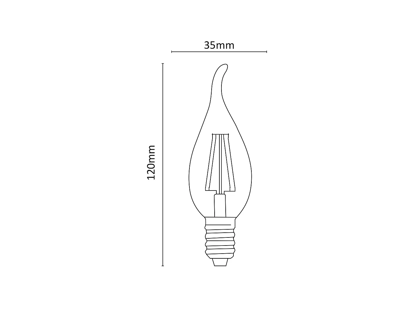 Alcapower LED-Windstoßlampe 4W 550lm 4000K E14 Filament Naturweiß, Energieklasse D, klassisches Design Ø35x125mm