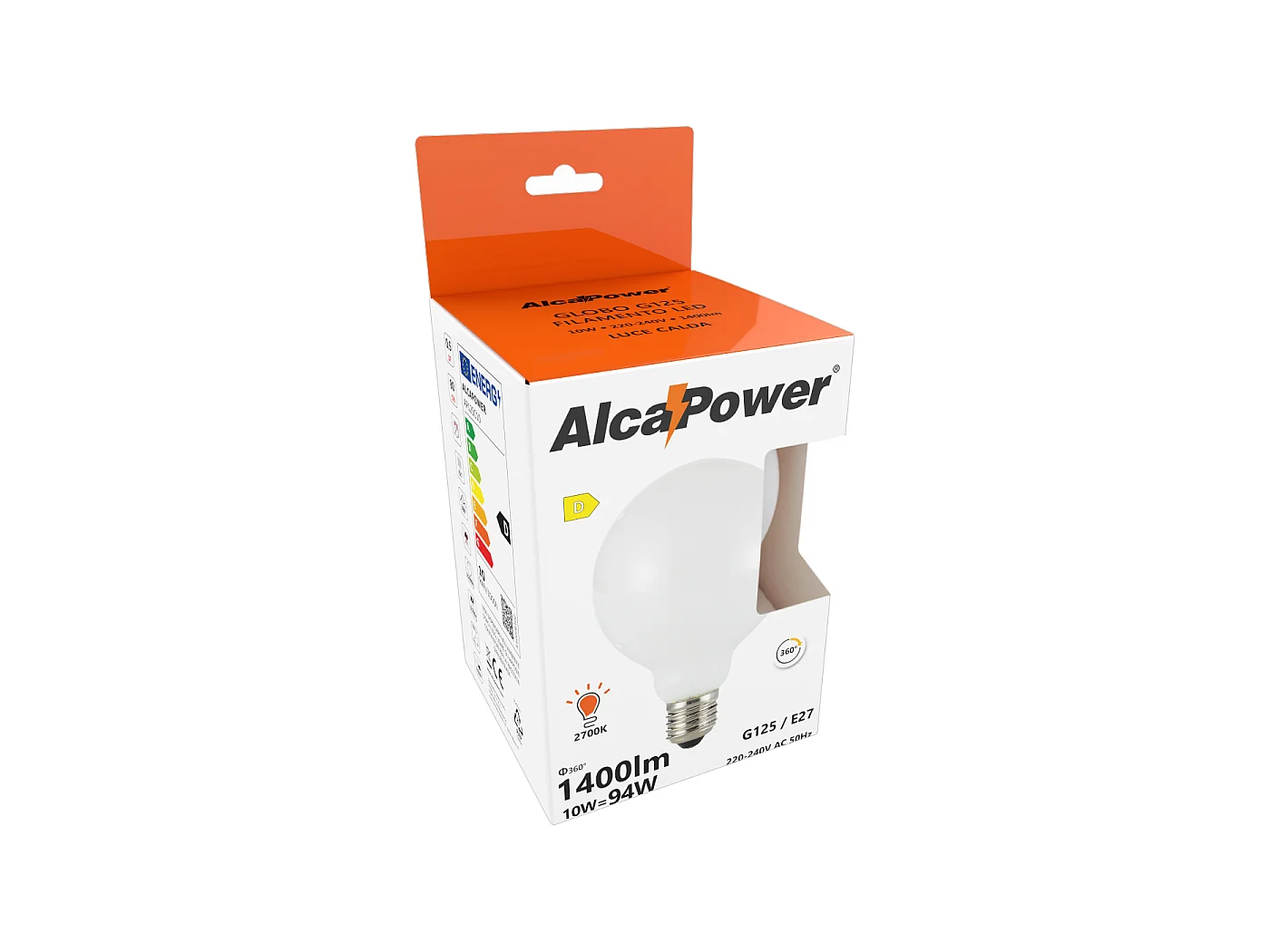 Alcapower LED-Globelampe 125 Classic E27 10W 1400lm 3000K Weißglas, warmweißes Licht 360 Grad, Energieeffizienzklasse E, lange Lebensdauer
