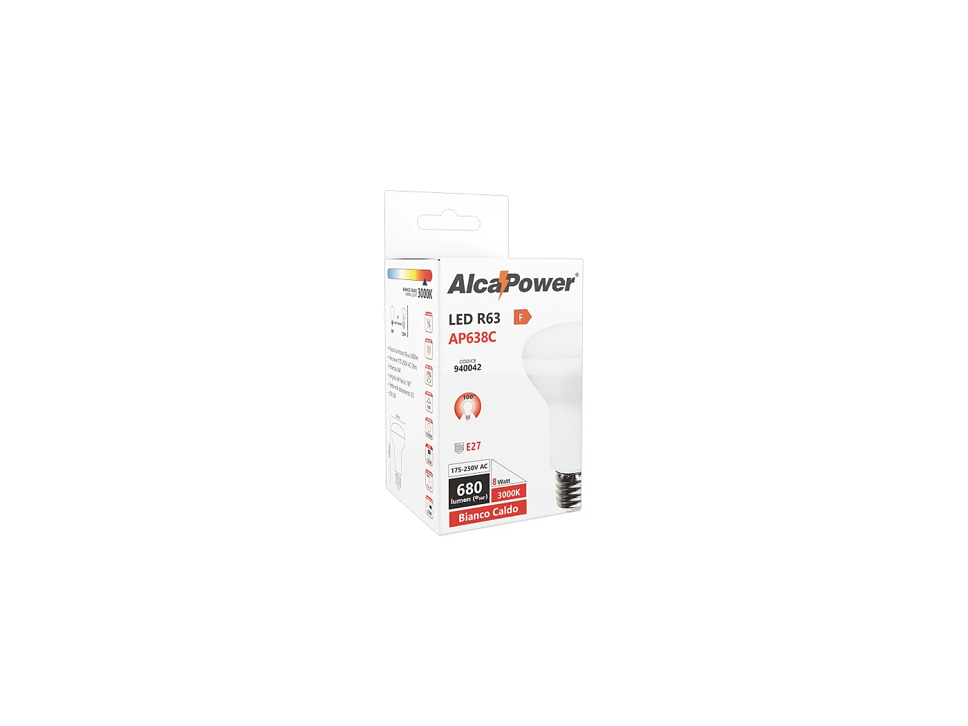 Alcapower LED-Pilzlampe R63 E27 8W 680lm 3000K Warmweiß, 175-250V, 100°, Energieklasse F, Lebensdauer 25000 Std.