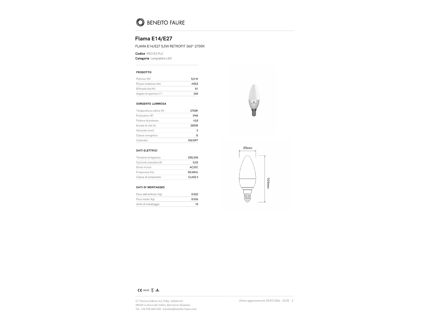 Flama Beneito & Faure 5,5W E14/E27 360° 2700K LED-Retrofit-Lampe - Energieeffiziente Innenbeleuchtung
