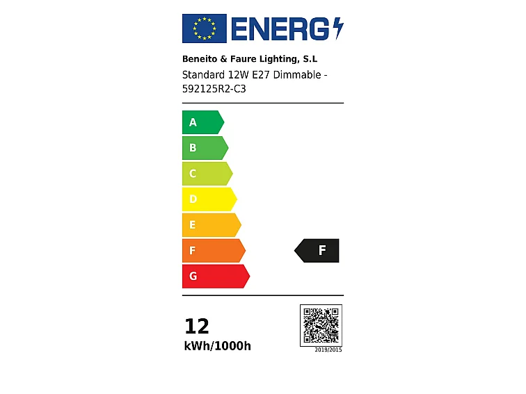 Lampadina LED Standard 12W E27 Dimmable Retrofit 360° 3000K 1122lm Triac Dimmerabile per Interni IP40 - Beneito & Faure Professional