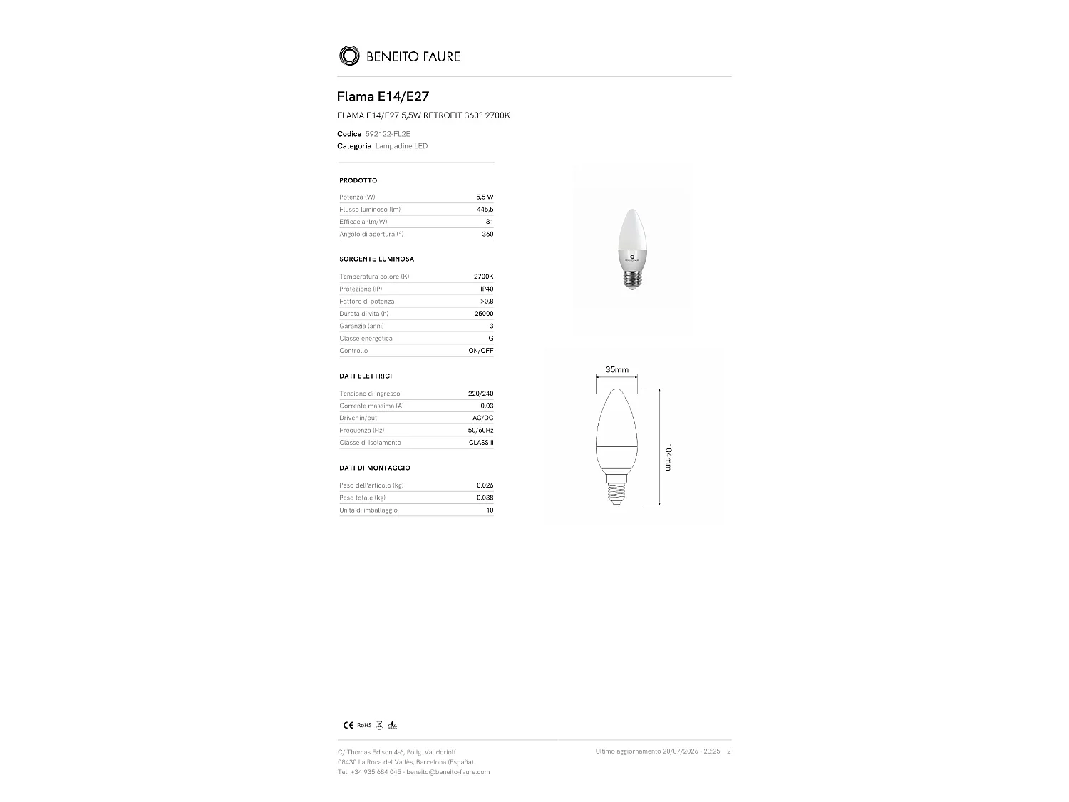 Flama Beneito & Faure 5,5W E14/E27 360° 2700K LED-Retrofit-Lampe - Energieeffiziente Innenbeleuchtung