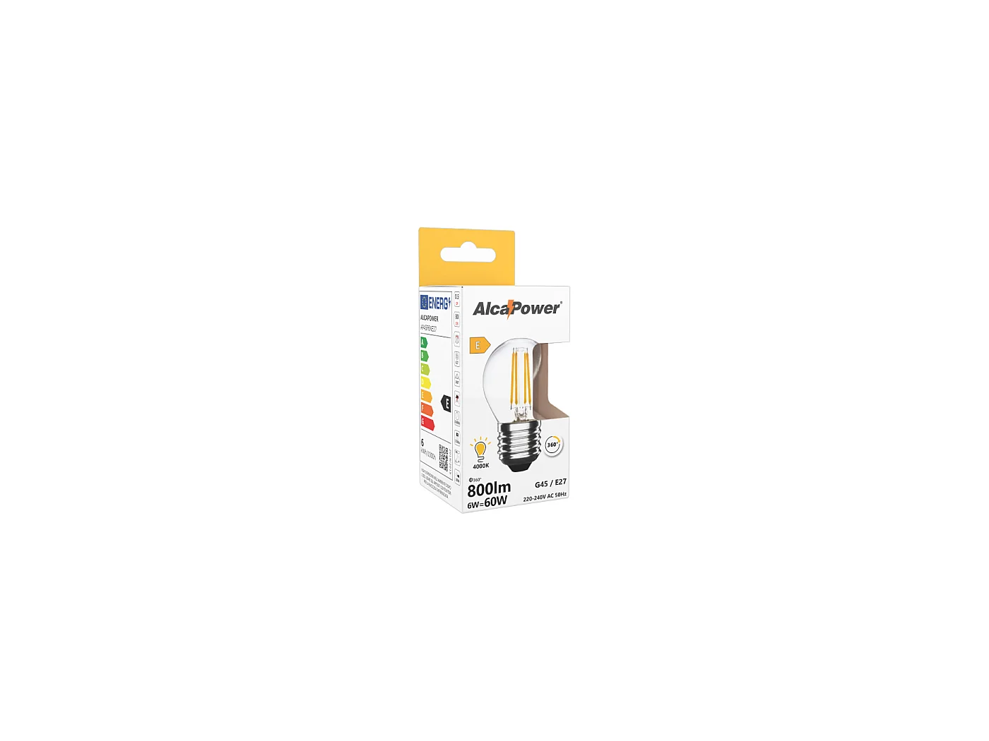 Ampoule LED Alcapower G45 à filament transparent 6W 810lm 4000K E27, classe énergétique D, lumière naturelle à 360°, haute efficacité 25 000 heures