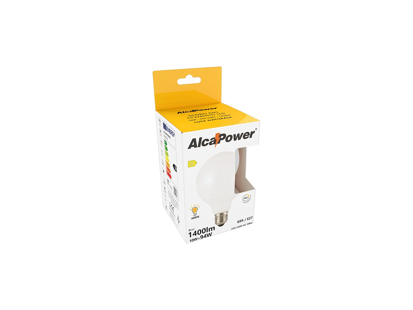 Ampoule LED globe Alcapower G95 ClassicLED en verre blanc 10 W E27 1400 lm 4000 K lumière naturelle 360° - Classe énergétique D haute performance