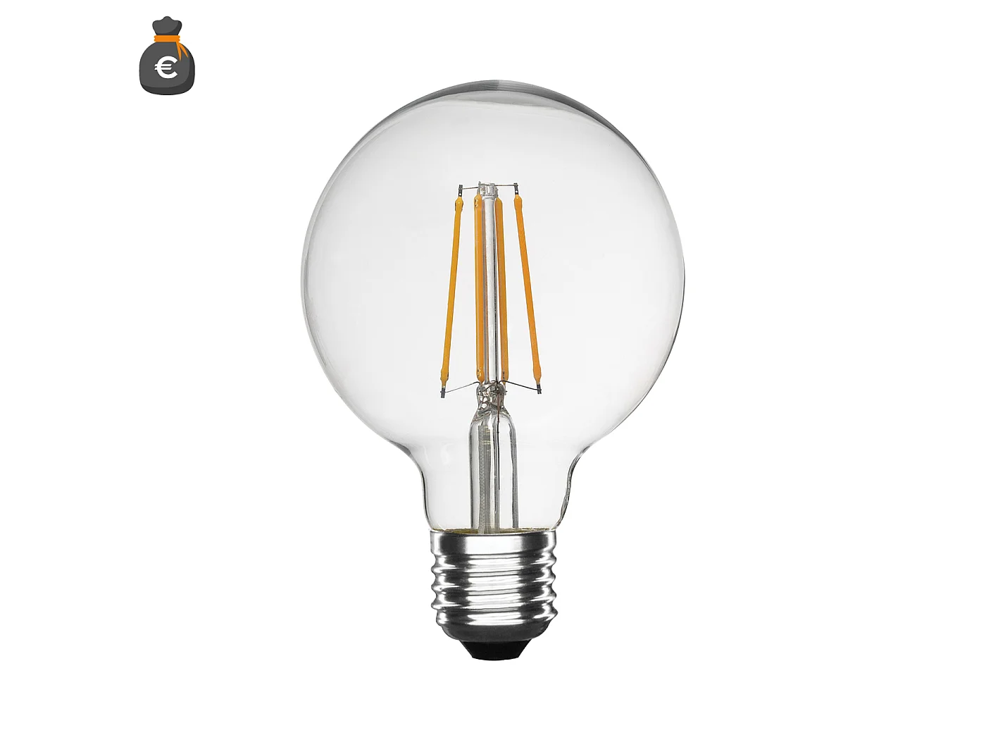 Alcapower G95 LED-Globelampe, Filament transparent, 12W E27, 1850lm, 4000K Neutralweiß, Energieklasse D, 25000 Std. Lebensdauer.