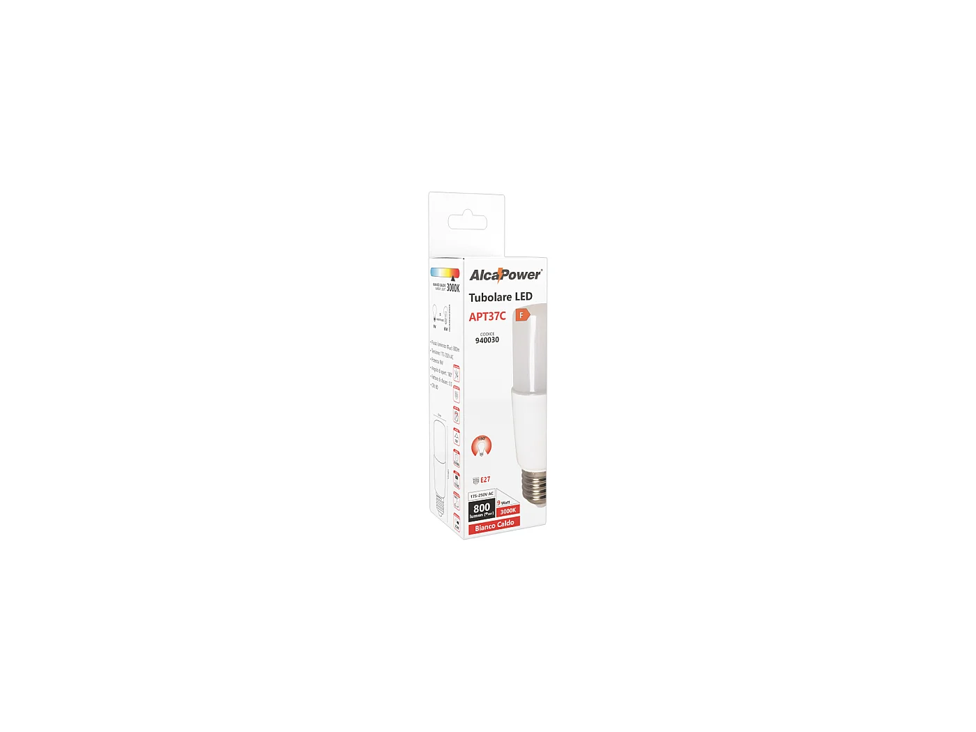 Ampoule LED Tubulaire Alcapower T37 9W E27 800lm 3000K Lumière Chaude Classe F Durée 25000 Heures Technologie Basse Consommation Sans Mercure