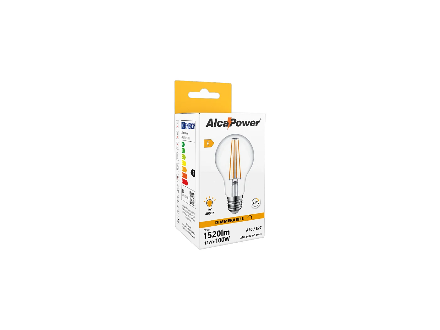Alcapower Dimmbare LED-Lampe 12W 1520lm E27 4000K Neutralweiß 320° Ø60x105mm Energieklasse E Hohe Helligkeit Klassische Form