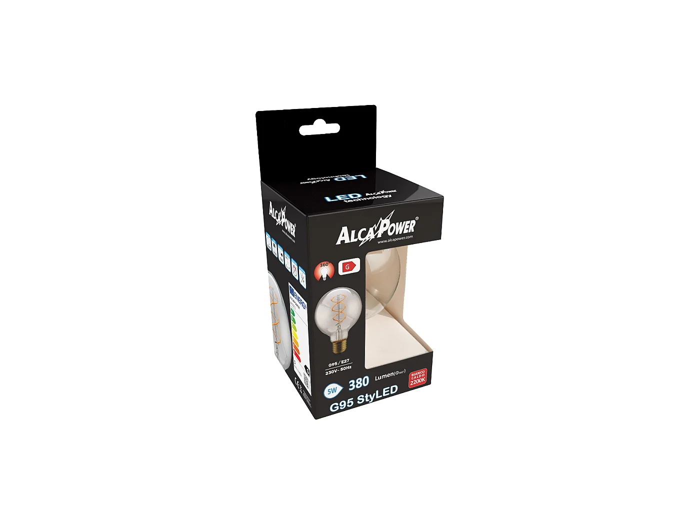 Ampoule LED Alcapower StyLED Spiral Globe G95 5W 380lm E27 2200K, lumière chaude, design vintage décoratif, classe énergétique G