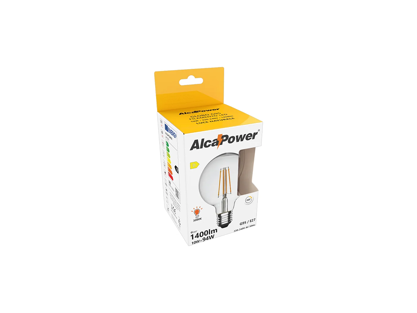 Ampoule LED Globe Alcapower G95 Filament 10W E27 Lumière Naturelle 4000K 1450lm Classe D - Éclairage Décoratif Intérieur Design Haute Performance