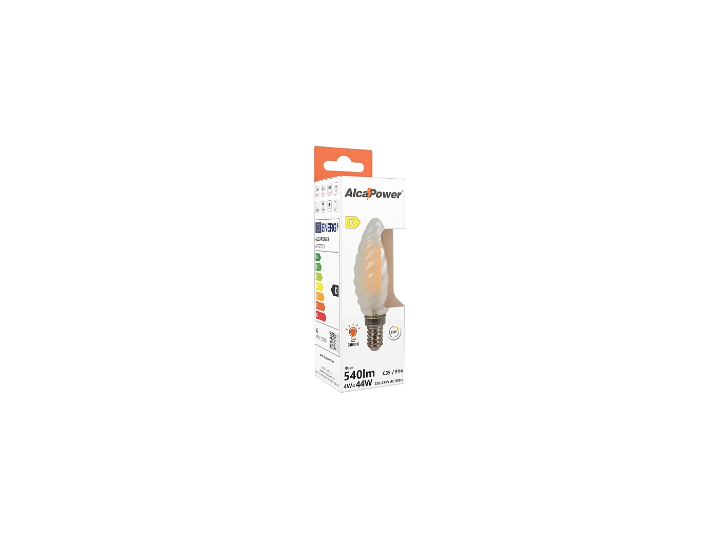 Alcapower LED-Kerzenlampe C37 Frostglas 4W 510lm 3000K E14 Warmweiß Diffuser Effekt Energieklasse E Elegantes Design
