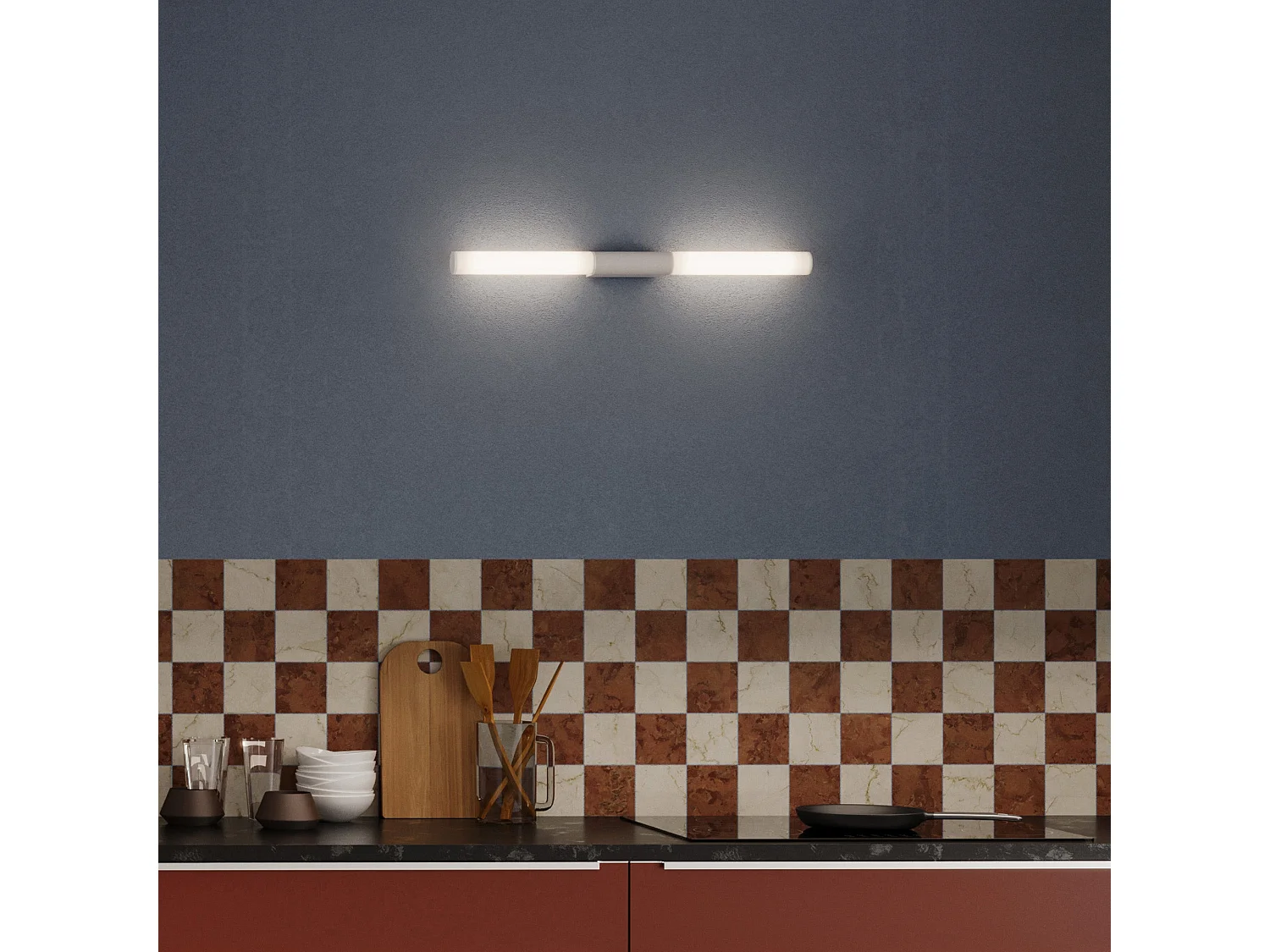 Lámpara de pared y techo LED ajustable Sticks, marco de aluminio blanco mate, 15,5 W, regulable mediante TRIAC, IP54, 50 cm de altura.