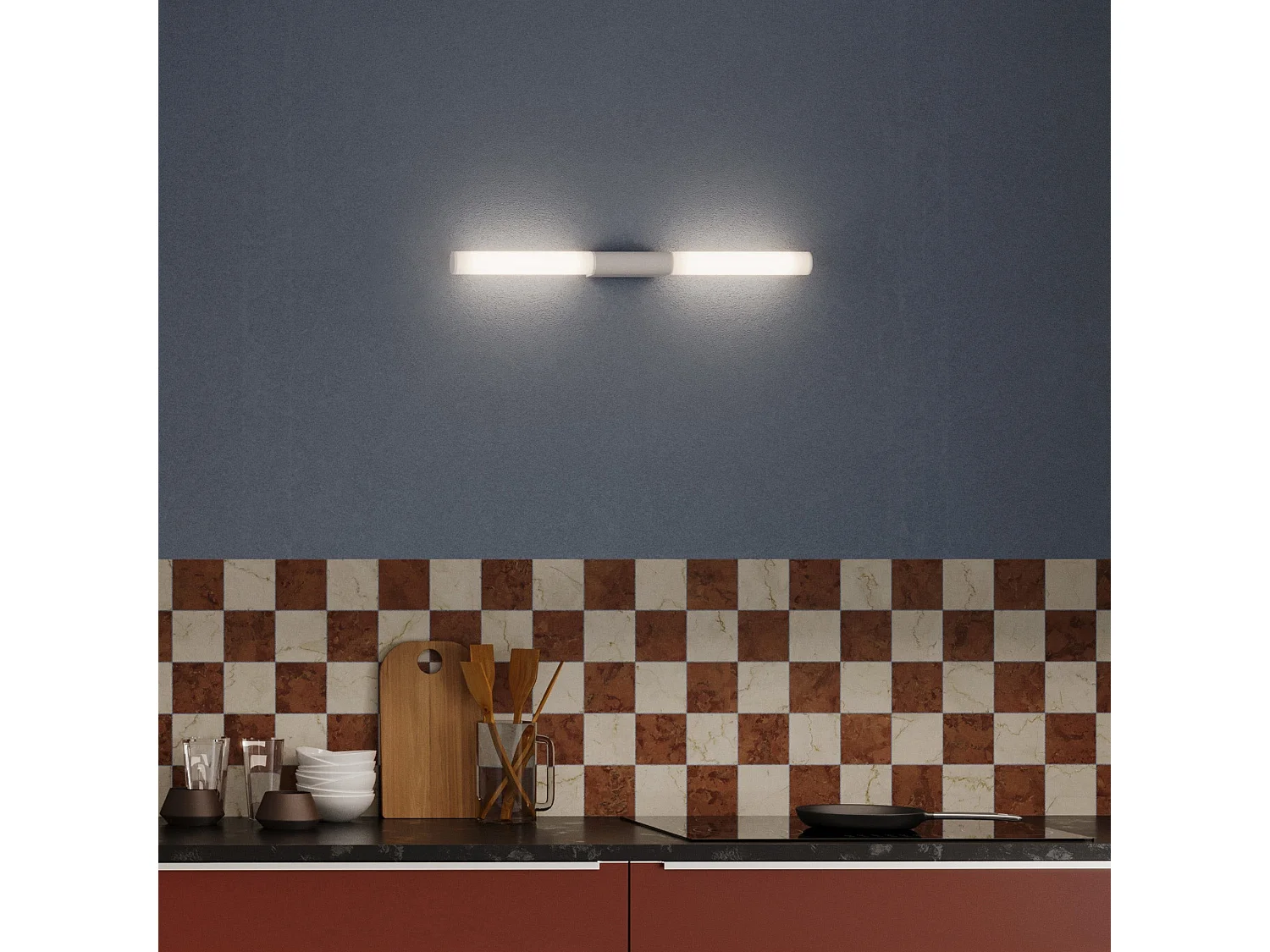 Lámpara de pared y techo LED ajustable Sticks, marco de aluminio blanco mate, 15,5 W, regulable mediante TRIAC, IP54, 50 cm de altura.