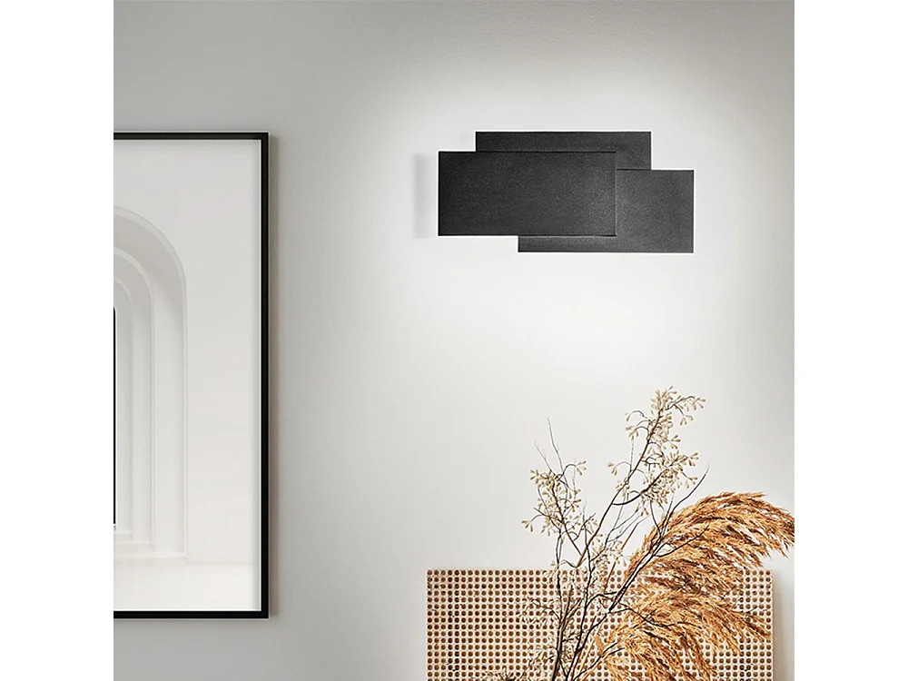 Aplique de Parede LED 36W 2880Lm 3000K Série 6750 em Alumínio de Cor Preta, Design Moderno e Geométrico para Iluminação de Interiores - Perenz