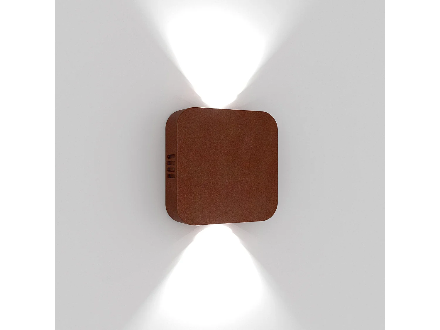 Lámpara de pared LED enrollable de aluminio Corten para interior y exterior, doble emisión ajustable, protección IP54, 10,5W y luz cálida 3000K.