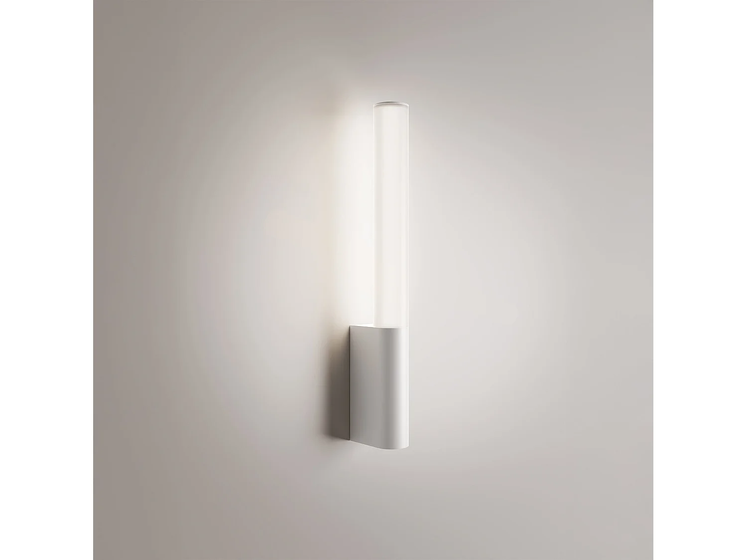 Lámpara de pared LED Sticks con luz difusa en aluminio blanco mate, temperatura de color seleccionable de 2200K a 4000K, IP54, altura 43 cm, 14W