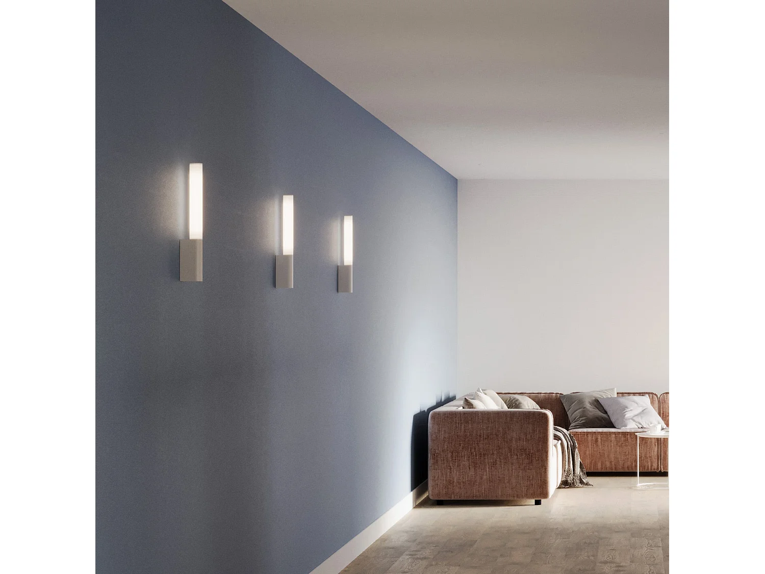 Lámpara de pared LED Sticks con luz difusa en aluminio blanco mate, temperatura de color seleccionable de 2200K a 4000K, IP54, altura 43 cm, 14W
