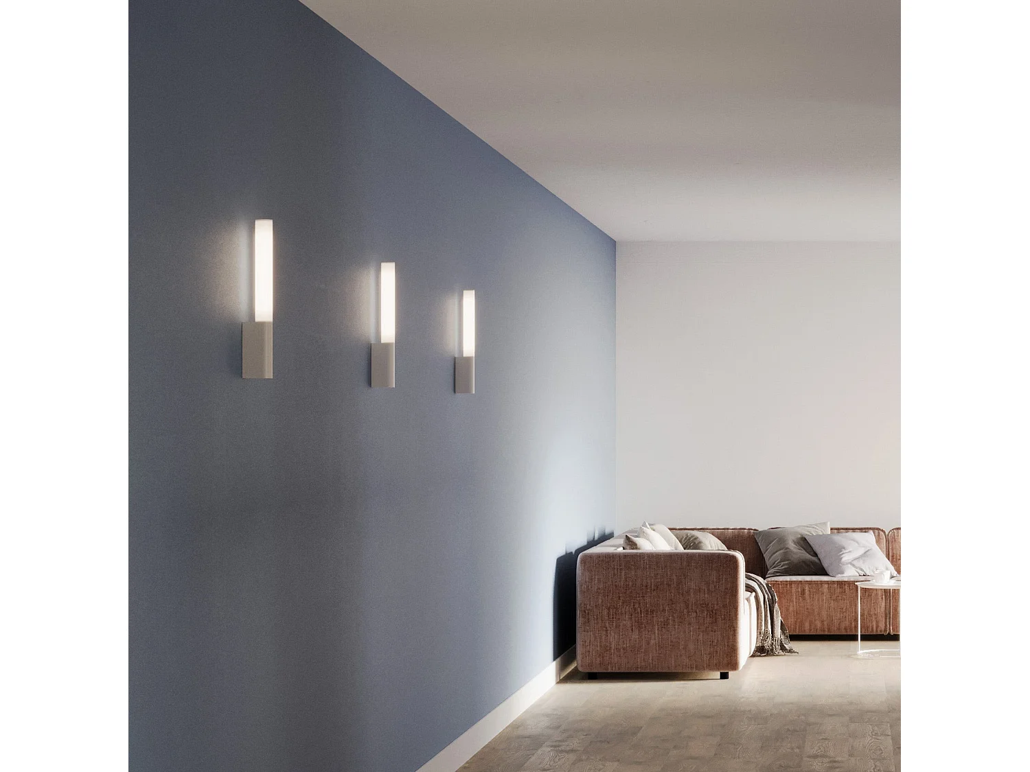 Lámpara de pared LED Sticks con luz difusa en aluminio blanco mate, temperatura de color seleccionable de 2200K a 4000K, IP54, altura 43 cm, 14W