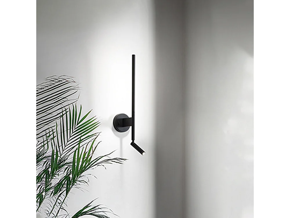 Aplique de parede em metal cor preta com projetor e difusor orientáveis, LED 9W integrado, design moderno e elegante, altura de 55 cm - Perenz