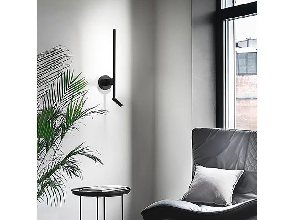 Aplique de parede em metal cor preta com projetor e difusor orientáveis, LED 9W integrado, design moderno e elegante, altura de 55 cm - Perenz
