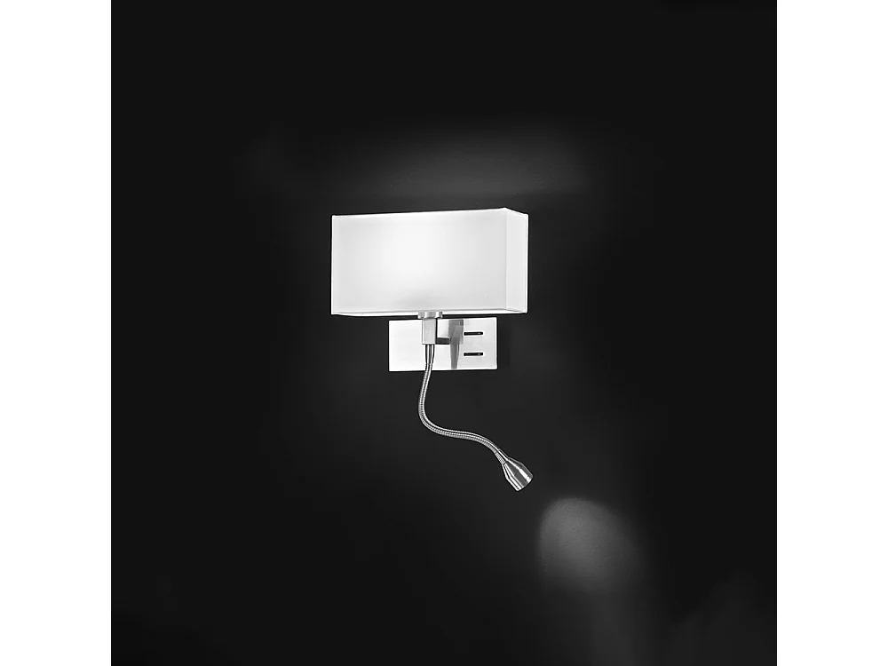 Aplique pared metal cromado cepillado serie 10S45882, pantalla tela blanca, casquillo E14 con LED integrado, orientación izquierda - Perenz