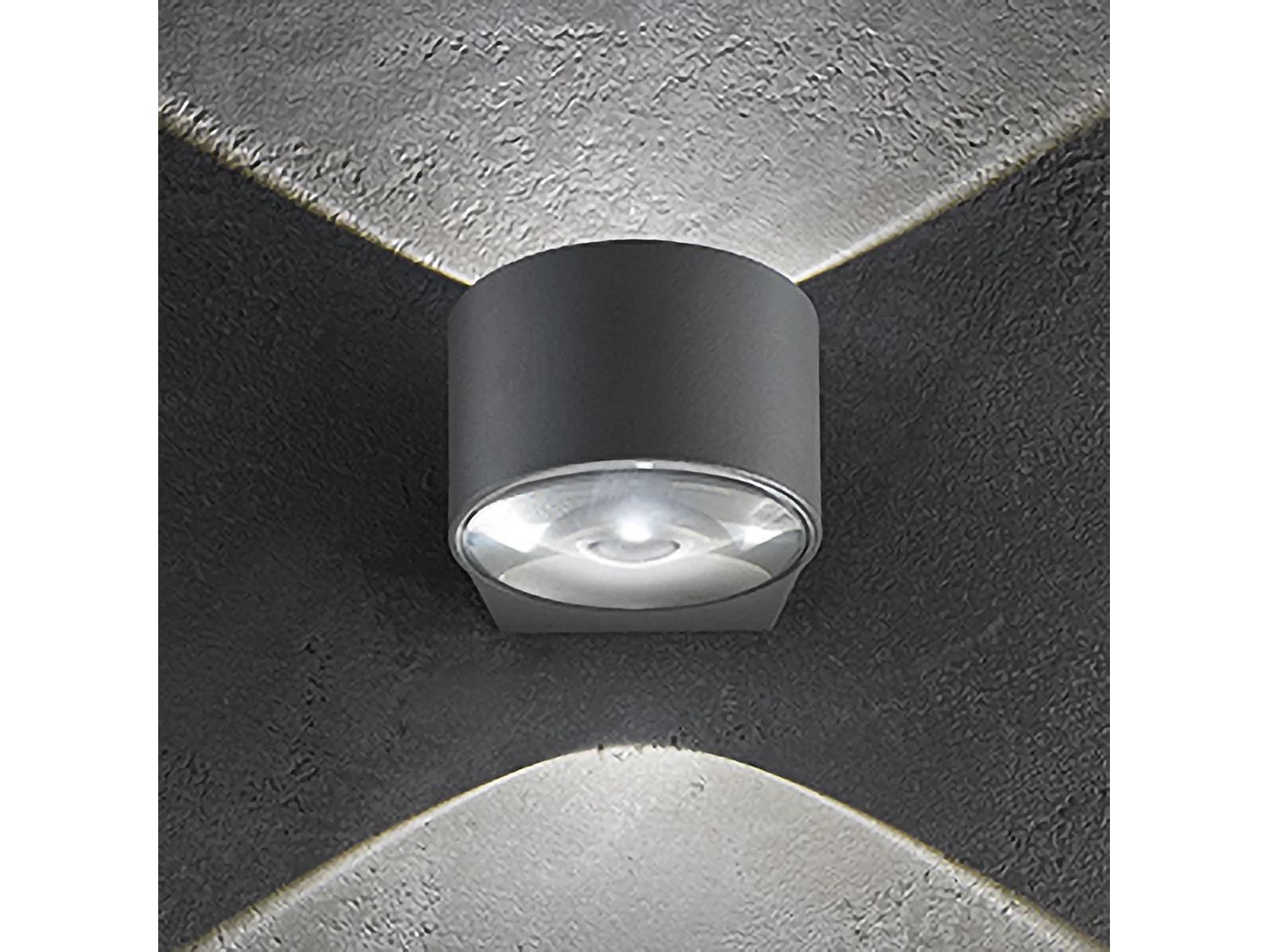 Lámpara de pared LED Lens doble emisión, aluminio gris oscuro, 12W, IP65, iluminación interior y exterior, dimensiones 7,6 x 10,5 x 12 cm.