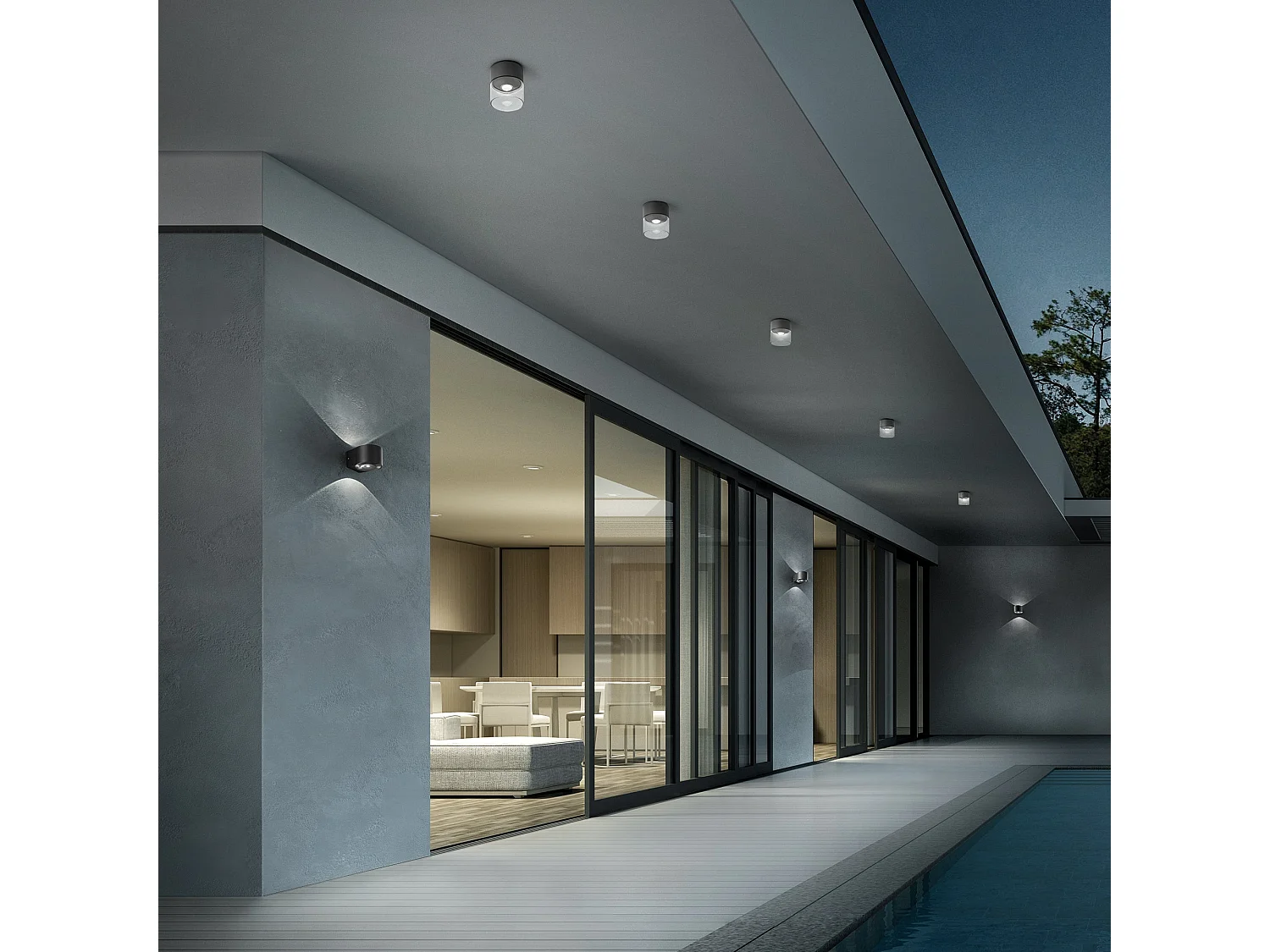 Lámpara de pared LED Lens doble emisión, aluminio gris oscuro, 12W, IP65, iluminación interior y exterior, dimensiones 7,6 x 10,5 x 12 cm.