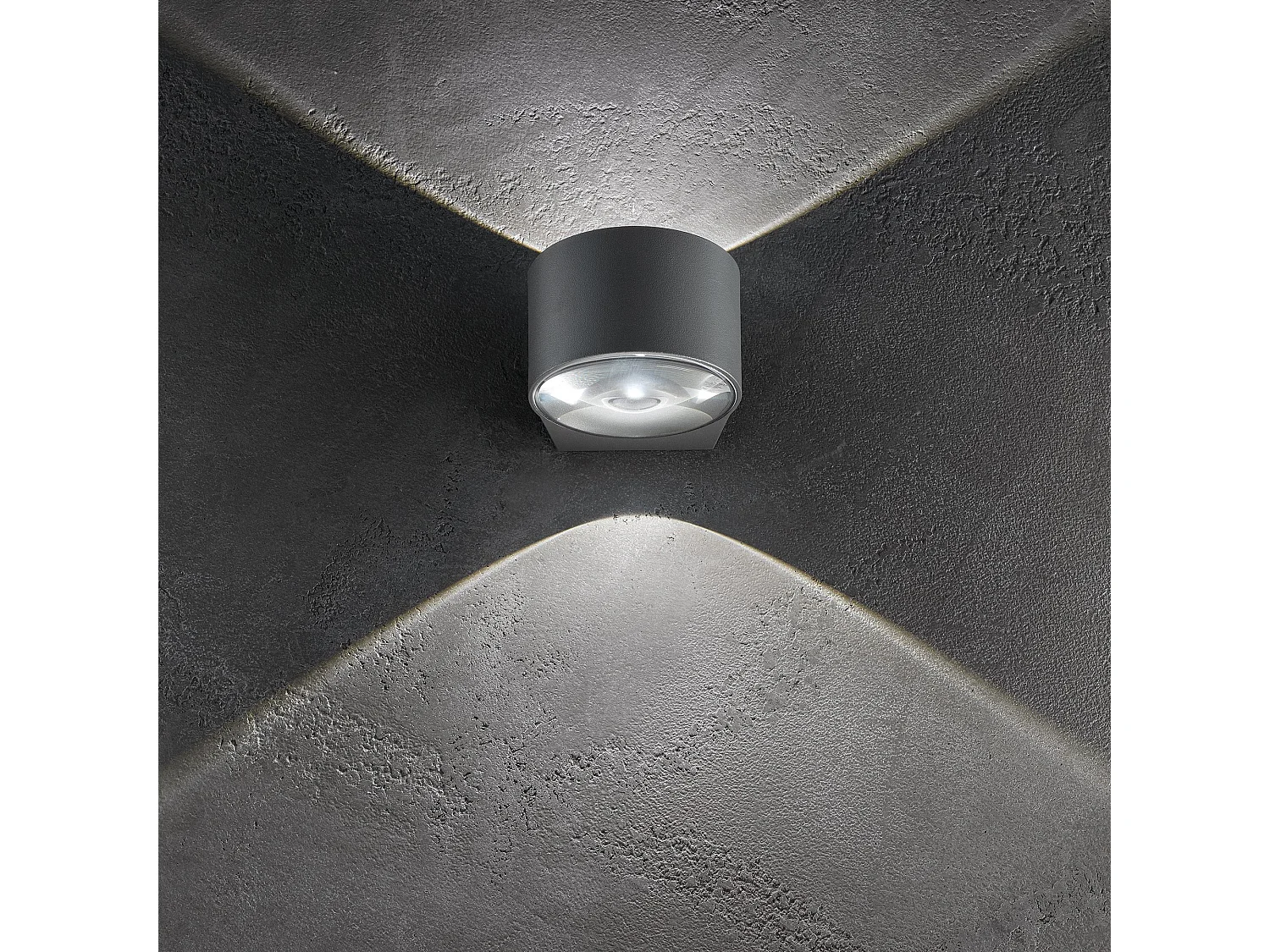 LED-væglampe med linseoptik, dobbelt lysudgang, trykstøbt aluminium, mørkegrå, 12W, IP65, til indendørs og udendørs brug, mål: 7,6 x 10,5 x 12 cm, moderne