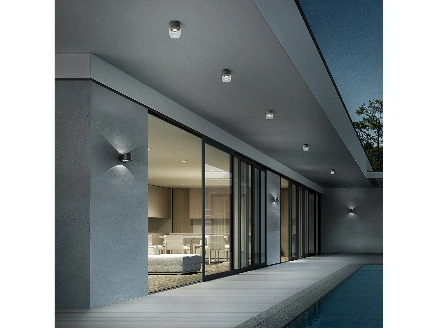 LED-væglampe med linseoptik, dobbelt lysudgang, trykstøbt aluminium, mørkegrå, 12W, IP65, til indendørs og udendørs brug, mål: 7,6 x 10,5 x 12 cm, moderne