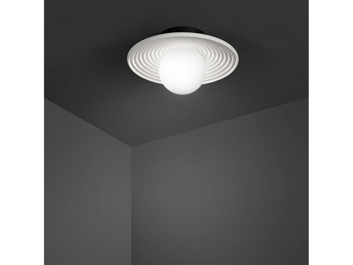 Lámpara de pared de metal blanco y hormigón - Lámpara de pared con difusor de vidrio soplado - Colección 10S48416 B - Diámetro: 28,5 cm - Perenz