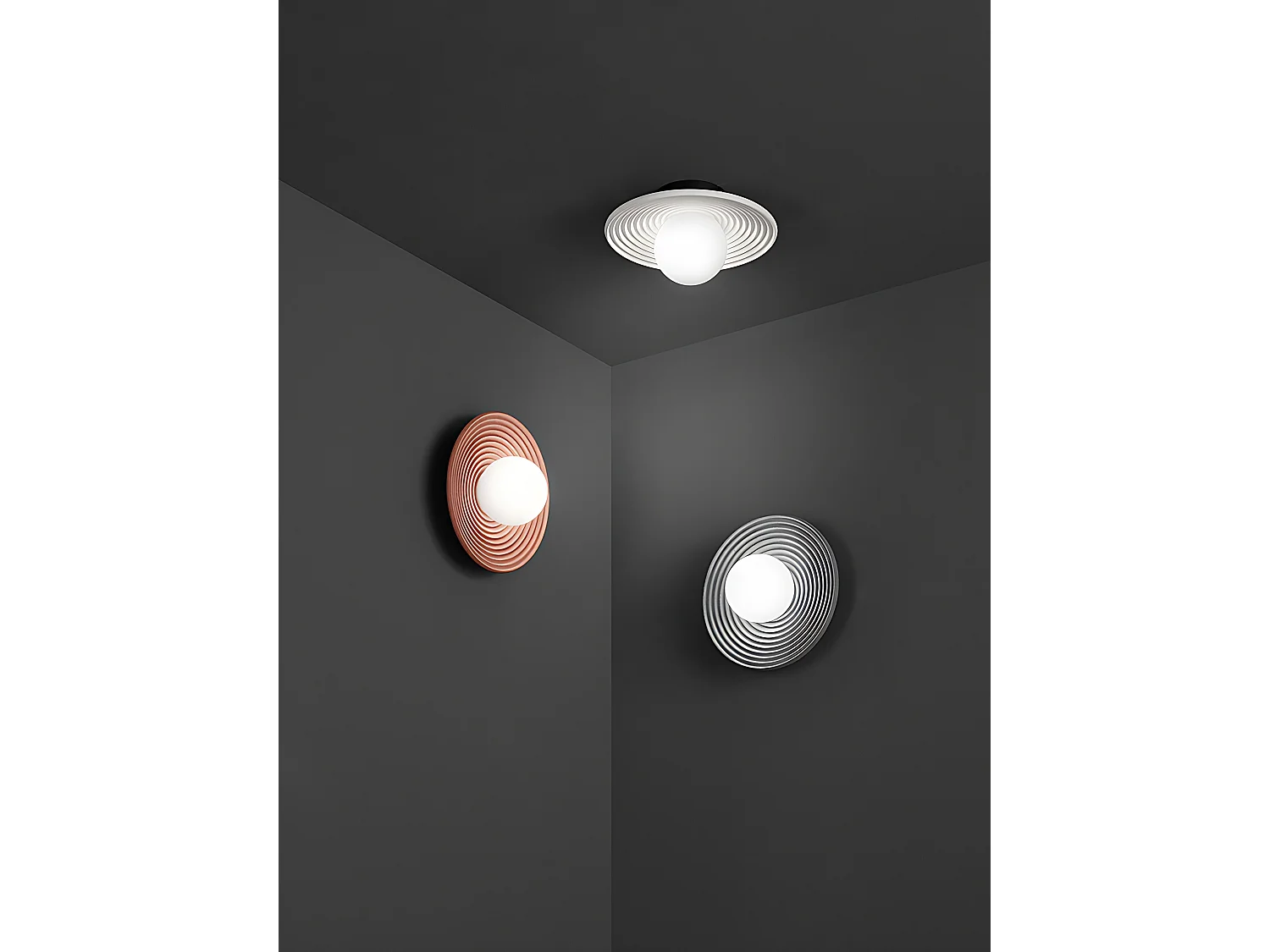 Lámpara de pared de metal blanco y hormigón - Lámpara de pared con difusor de vidrio soplado - Colección 10S48416 B - Diámetro: 28,5 cm - Perenz